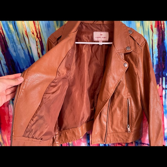 SOLD Faux Tan Leather Jacket EUC - Picture 3 of 4